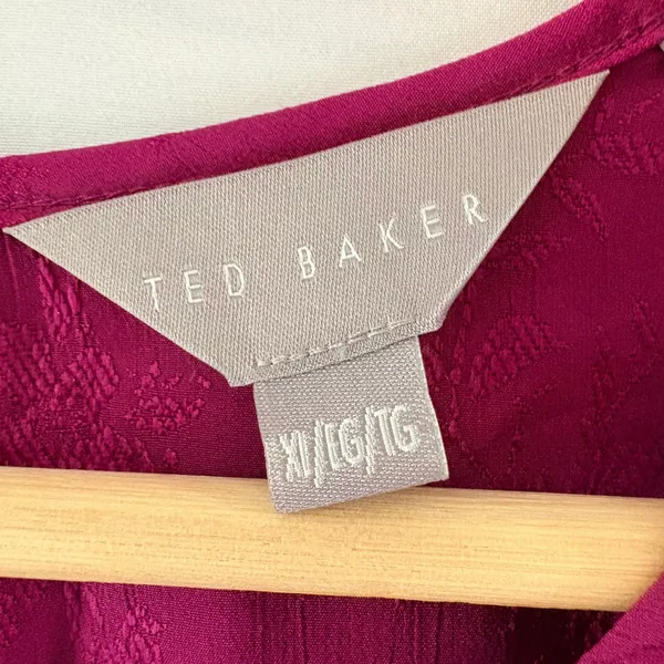 Ted Baker Magenta Pink Floral‎ Jacquard Puff Sleeve Blouse XL 1037380 NWT - Image 9