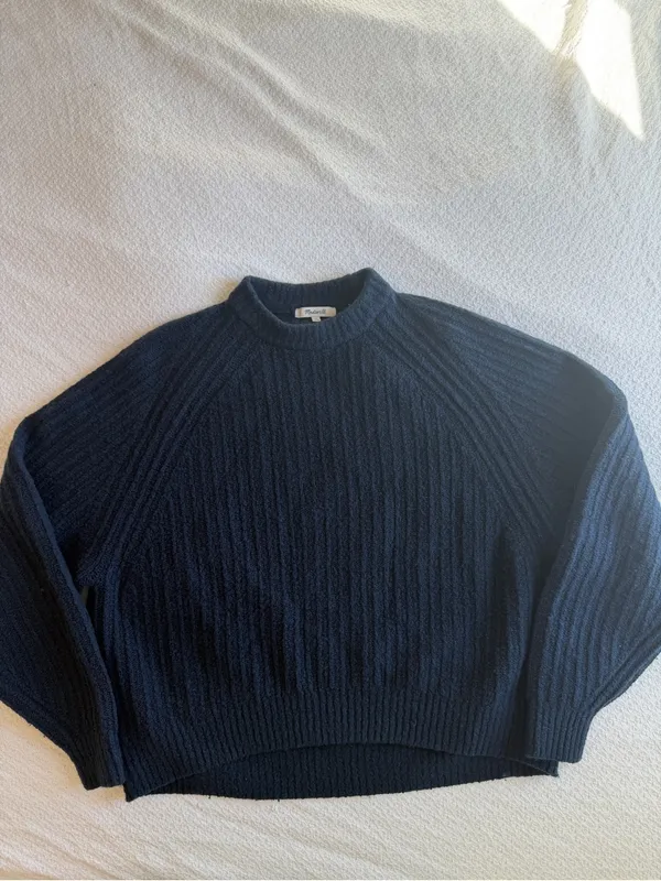 Madewell Ribbed Cotton Wool Blend Sweater XS Deep Indigo Navy - Image 2