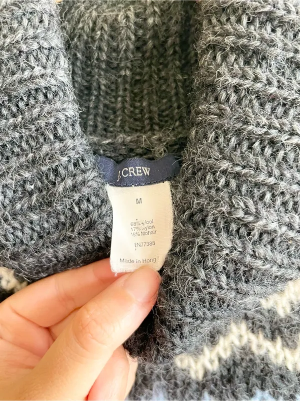 Vtg J.crew Womens M Fuzzy Argyle Turtle Neck Sweater Mohair Wool Preppy Nordic - Image 3