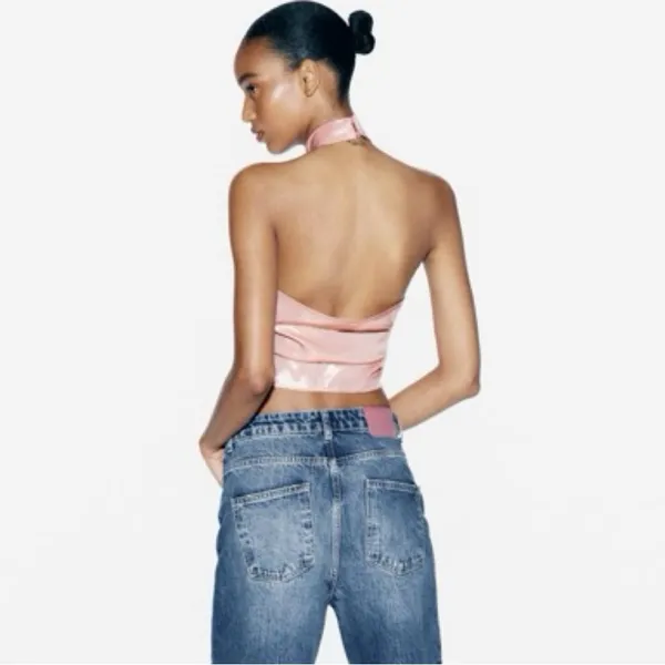 Zara Metallic Pink Halter Tank Top - Image 5