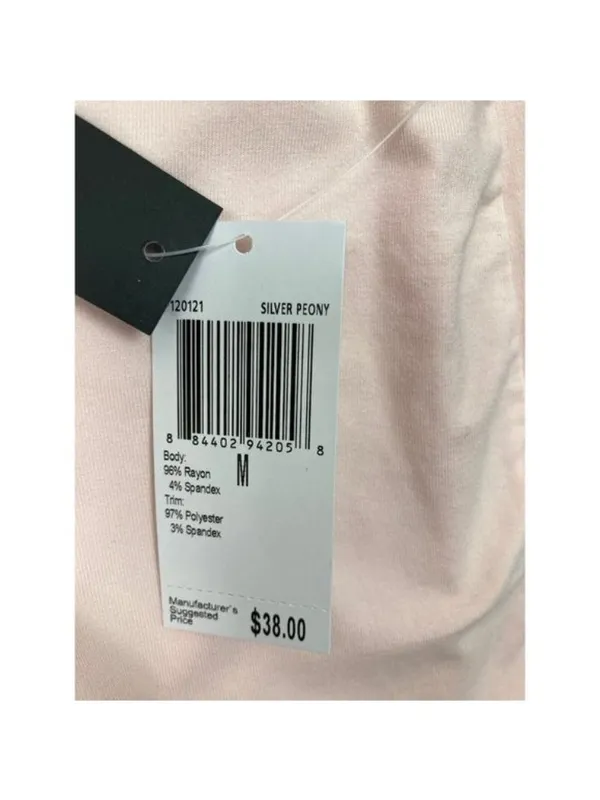 -New Premise Silver Peony Short Sleeve Top Womens M Pink Satin Trim Round Neck - Image 4