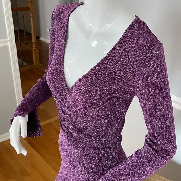 Gina Tricot Purple Long Sleeve Midi Dress Women’s Size XS Glitter Knit - Image 2