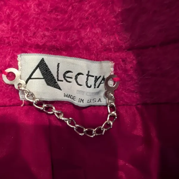 Vintage Alectra Magenta Pink Boucle Wool Blend Funnel Neck Coat Made in USA - Image 8