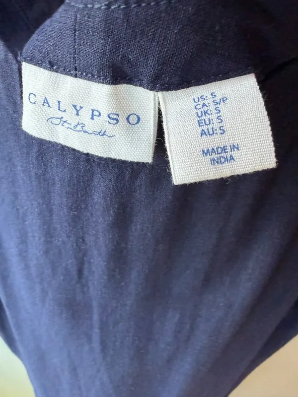 Calypso St. Barth Navy Linen Blend Scallop Hem‎ Shell Dress Small Coastal Boho - Image 6