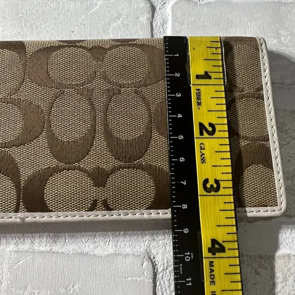 Coach Checkbook Cover Beige‎ Signature C Canvas Leather Trim - Image 3