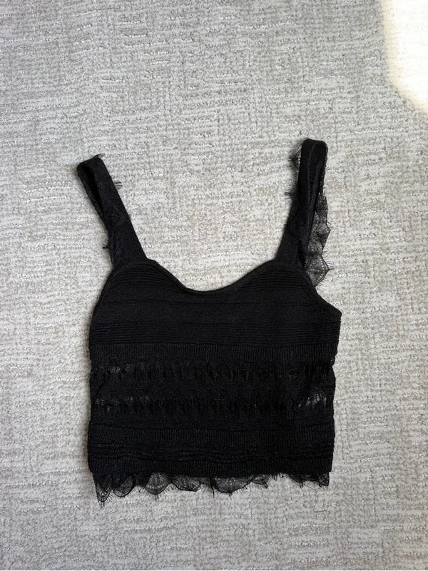 Zara Black Lace-Trim Knit Cowl Tank - Image 3