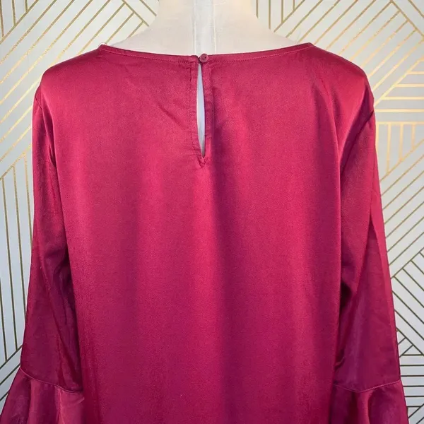 Bar III Bell Sleeve Ruffled Shift Dress‎ in Berry - Image 9