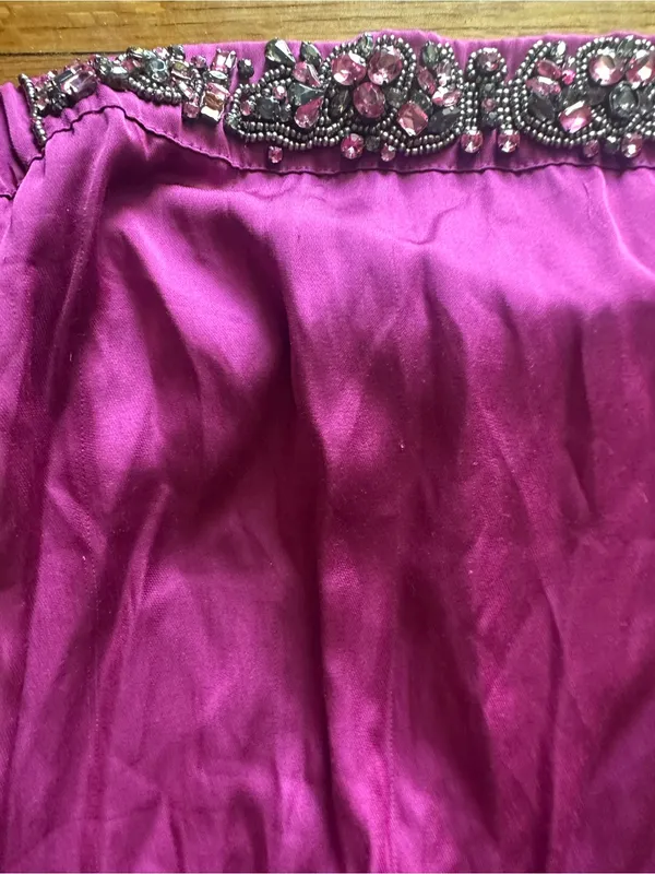 Bebe Purple Strapless Satin Jumpsuit Beaded Tube Jogger Size 00 Glam Party - Image 8