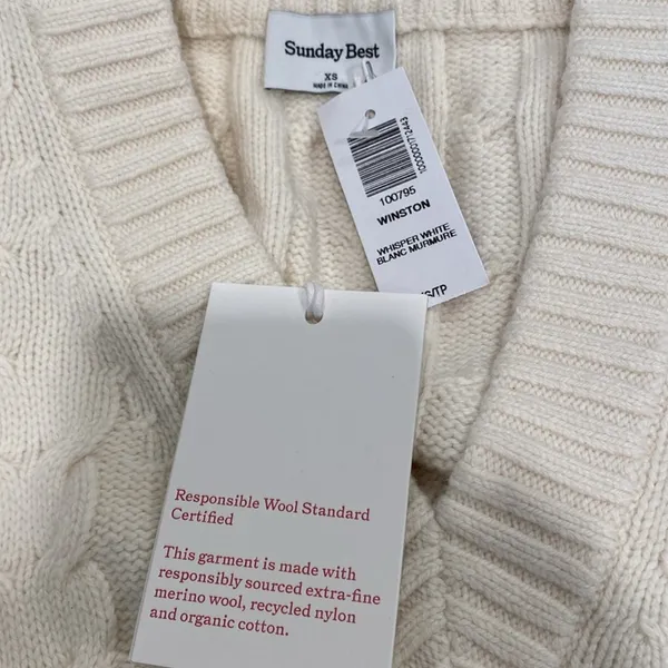 NWT Sunday Best Sz XS Winston Cable Knit Sweater Vest Merino Wool Cropped Preppy - Image 5