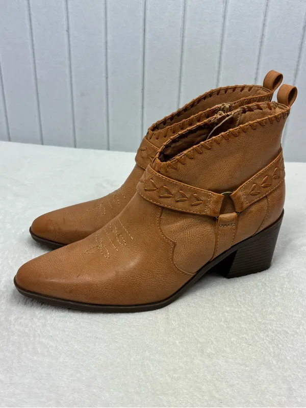FRYE AND CO. Palma Stacked Tan Leather Western Ankle Heel Booties Size 9.5M - Image 5
