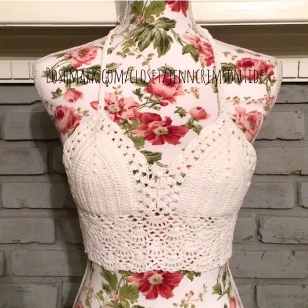 Boutique NEW Boho Crochet Bikini Crop Top Beach Bralette New - Image 5