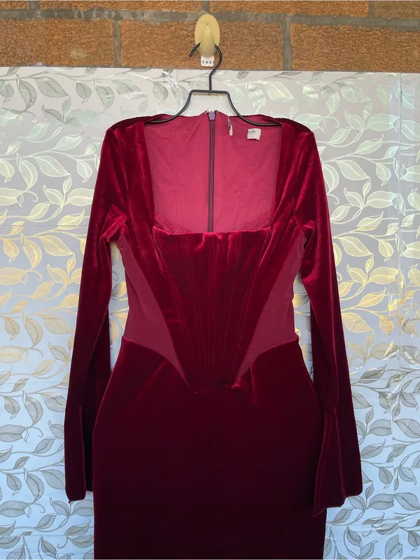 House of CB Solaine Velvet Corset Gown S Burgundy Gothic Vampire - Image 9