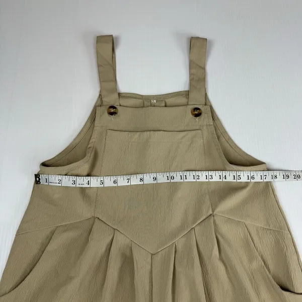 Tan Overalls Baggy Jumpsuit Sleeveless Wide Leg Romper Size Medium Lightweight - Image 3