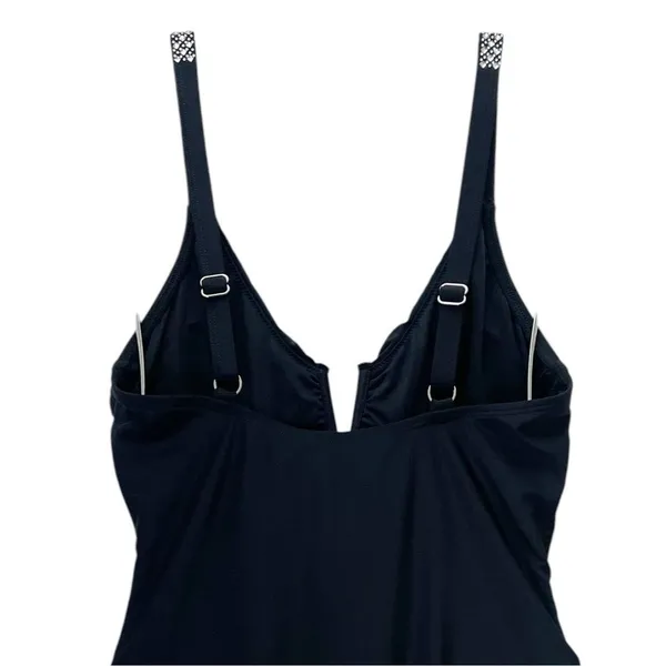 NWT Cupshe Reverie Land V Wire One Piece Swimsuit Medium Black Rhinestone Strap - Image 6