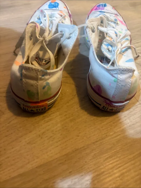 Converse White Low Top Sneakers with Bright Paint Splatter size 10 - Image 9