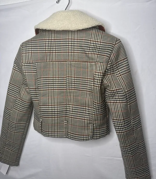 NWOT House of Harlow 1960 plaid faux shearling collar cropped jacket sz XS - Image 6