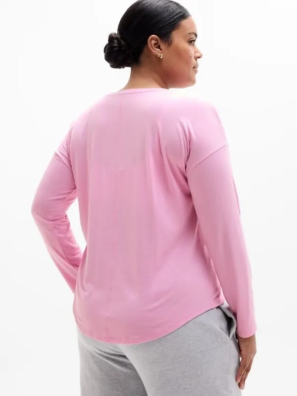 New Athleta M Move With Ease Long Sleeve Top Waterlily Pink Medium Regular - Image 5