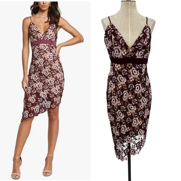 Bardot Dalia Lace Midi Dress Crochet Asymmetric Hem Purple Size US 8‎ - Image 2