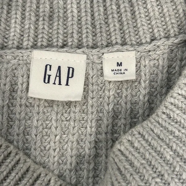 GAP Light Heathered Grey Chunky Knit Pointelle Sweater Women's Size‎ M - Image 5