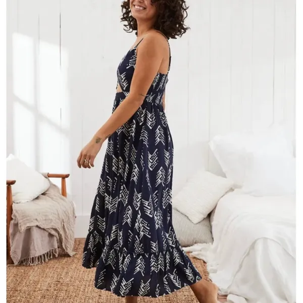 Aerie Maxi Dress Navy Blue Spaghetti Strap V-Neck Cutout Front Stretch Small - Image 12