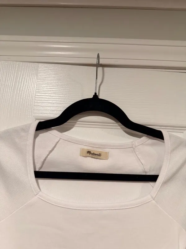 NWOT Madewell Size M White Square Neck Short Sleeve Ribbed Stretch Cropped Top - Image 2
