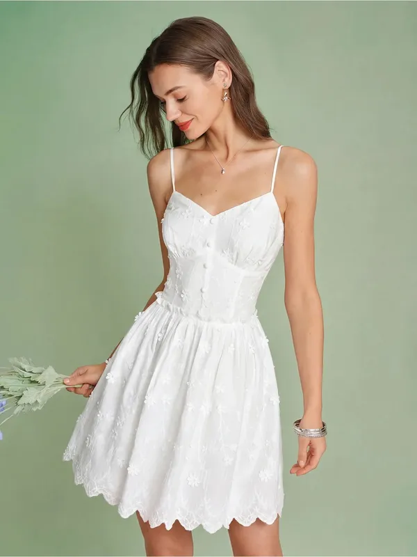 Rihoas White Floral Embroidery Slip Mini Dress - Image 2