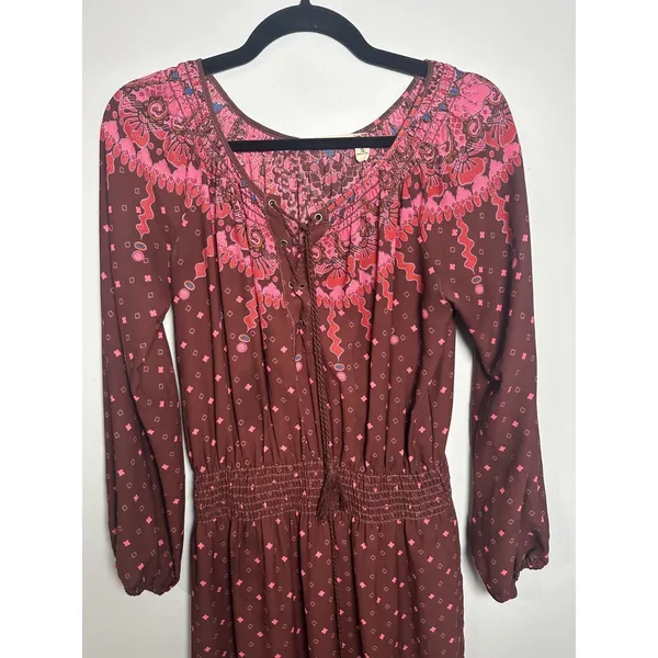 Chelsea‎ & Violet Small Womens Maxi Dress Long Sleeve Burgundy Boho Peasant - Image 10