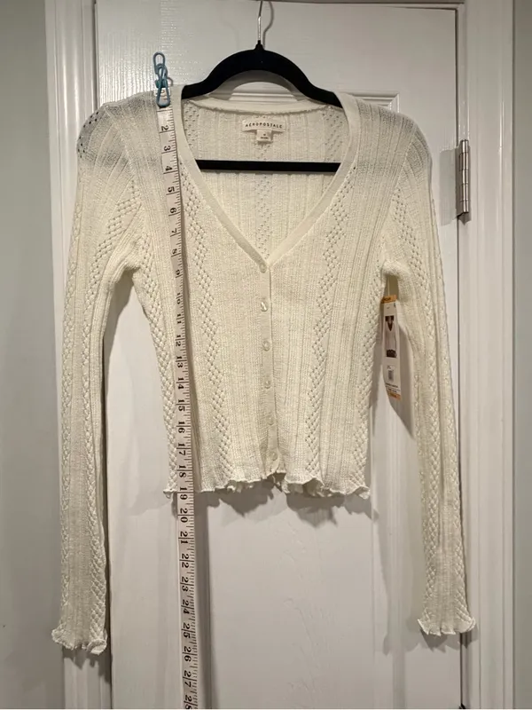 NWT Aeropostale Size M Ivory Pointelle Knit Cropped Stretch Lace Cardigan Y2K - Image 5