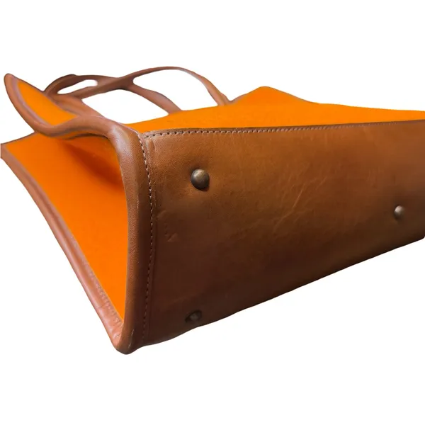 🧡 Graf Lantz Orange Felt Leather Trim‎ Tote Bag OS 🧡 - Image 4
