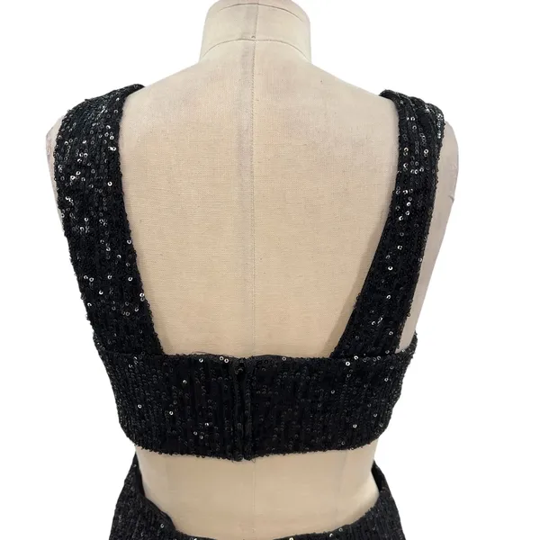 Ieena for Mac Duggal Jumpsuit 26691 Sequin Cut Out Wide Leg‎ Black Size 4 - Image 9