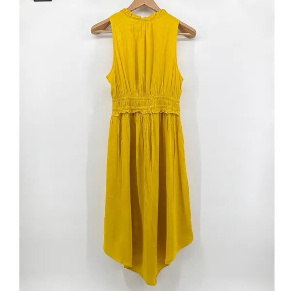 Anthropologie Maeve La Habana Gauze Midi Dress Medium Mango Yellow Smocked VNeck - Image 6