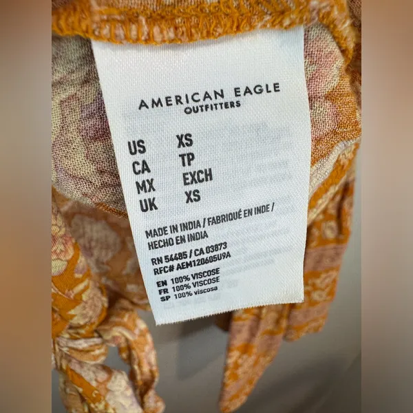 American Eagle‎ Viscose Floral V-Neck Cropped Hem Bell Sleeves Boho Top Size XS - Image 7