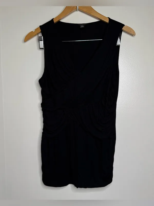 Free W/ Purchase Ann Taylor Black Top Size medium Sleeveless V Neck Ruched - Image 2