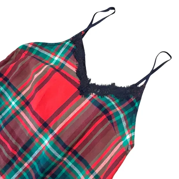 Aerie Plaid Lace Trim Nightgown Chemise Sleepwear Coquette Tartan Cottagecore - Image 2