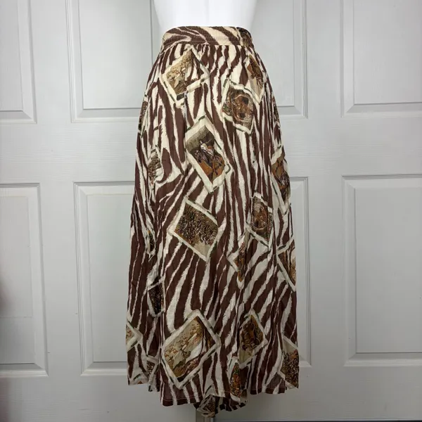 Vintage Leslie Fay Safari zebra print cotton midi skirt - Image 10
