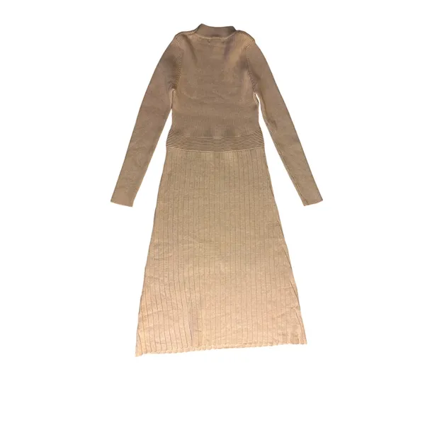 Aluedudu Ribbed Mock Neck Midi Sweater Dress Size M Taupe Neutral Fall - Image 7