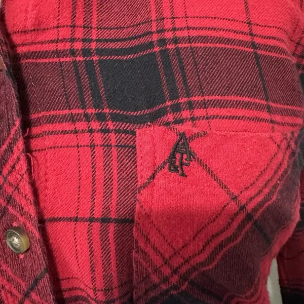 Abercrombie & Fitch Red‎ black Check Plaid Button Down Womans Career Shirt S - Image 3