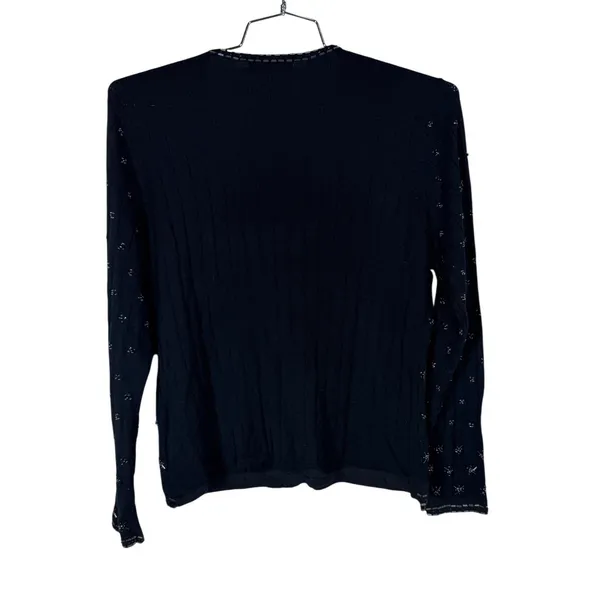 Claudia D Womens Black Beaded Ribbed Cardigan Top Vintage L - Image 9