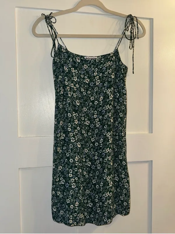 Reformation Agean Mini Dress Green Floral Print Tie Strap Shoulders Size 4 - Image 4