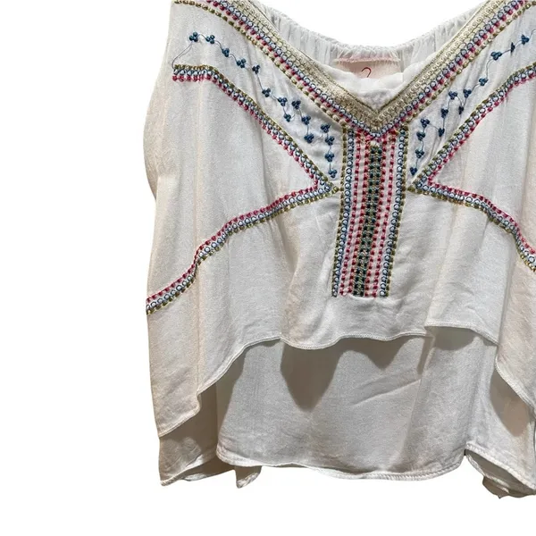 LF Native Rose Boho Tribal Embroidered Layered Blouse Tank Top White Size 10 - Image 2