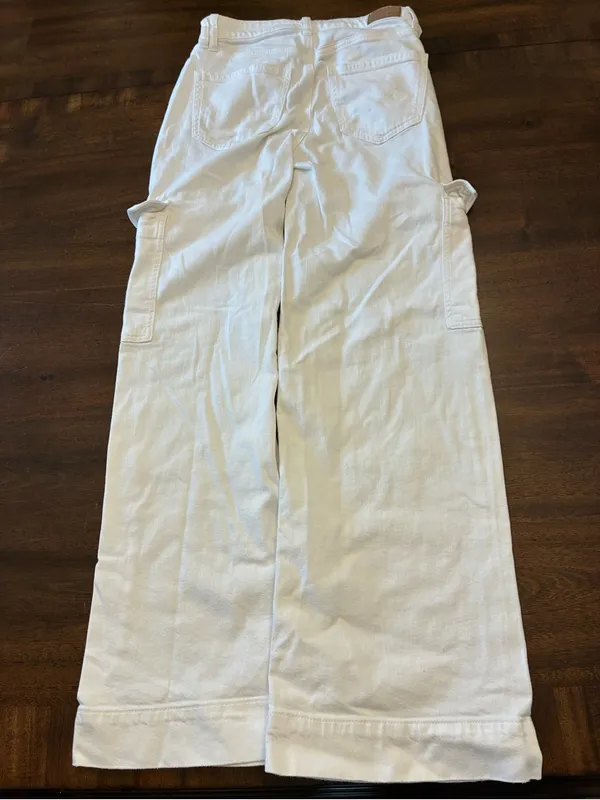 American Eagle Baggy Wide Leg Jeans Size 0 Super High Rise White Cargo Pockets - Image 4