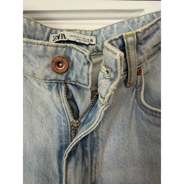 Zara Womens Light Wash High Waisted Wide Leg baggy Raw Hem Denim Jeans Size 6 - Image 9