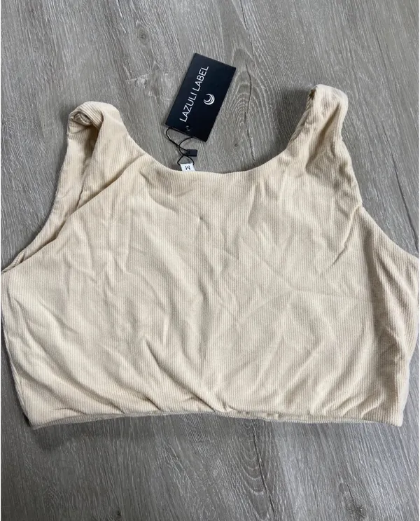 Gymshark NEW Lazuli Label Cream ribbed Crop Top medium - Image 3