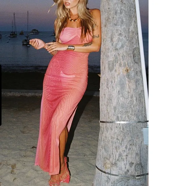 Princess Polly Rosalina Sheer Maxi Dress 8 Pink Orange Ombre Mesh‎ Slit NEW - Image 12