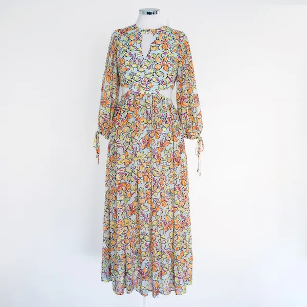 Maje - ‎ Orange Blue Hibiscus Cut Out Maxi Dress - Image 2