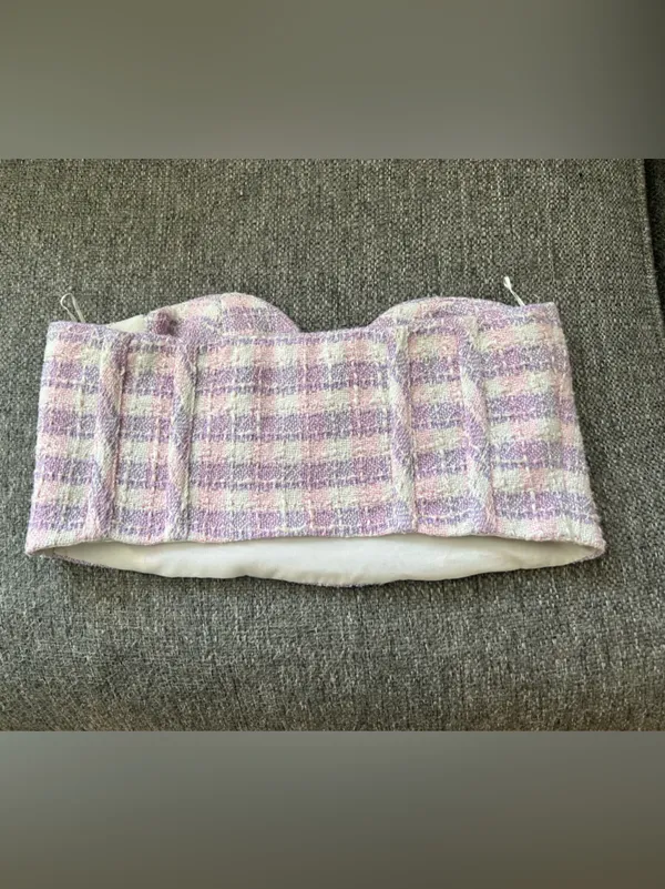 Zara Pink Lavender Tweed Strapless Crop Top - Built in Bra | Size Medium - Image 2