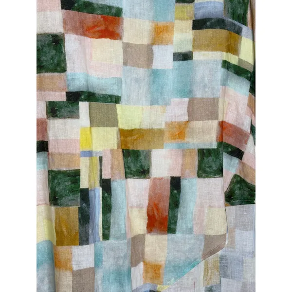 GiGiO Linen Tencel Asymmetrical Tunic Top Size L Abstract Art Print - Image 4