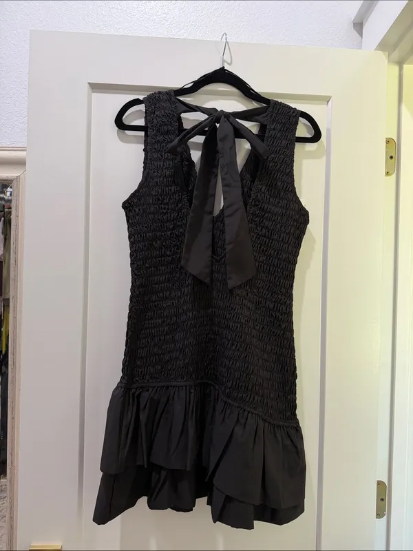 NWT ZARA little Black Smocked V-Neck Ruffle-Hem Women's mini dress - Image 4
