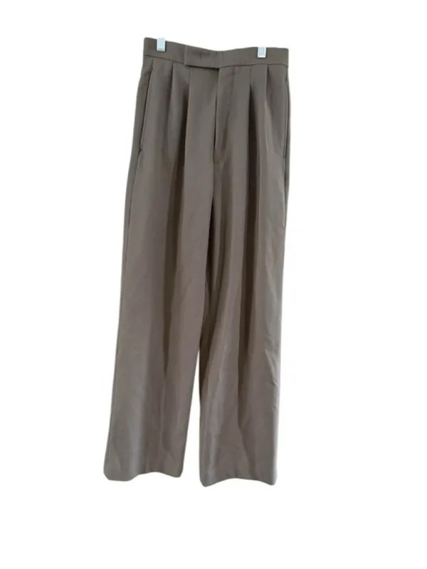 Pleated Wide-Leg High Waist Pants in Taupe - Image 9