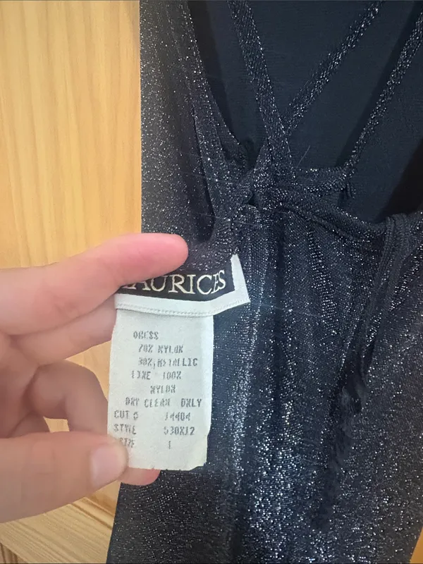 Maurices Vintage Y2k 90s Size 12 Black Glitter Open-Back Formal Prom Dress - Image 6